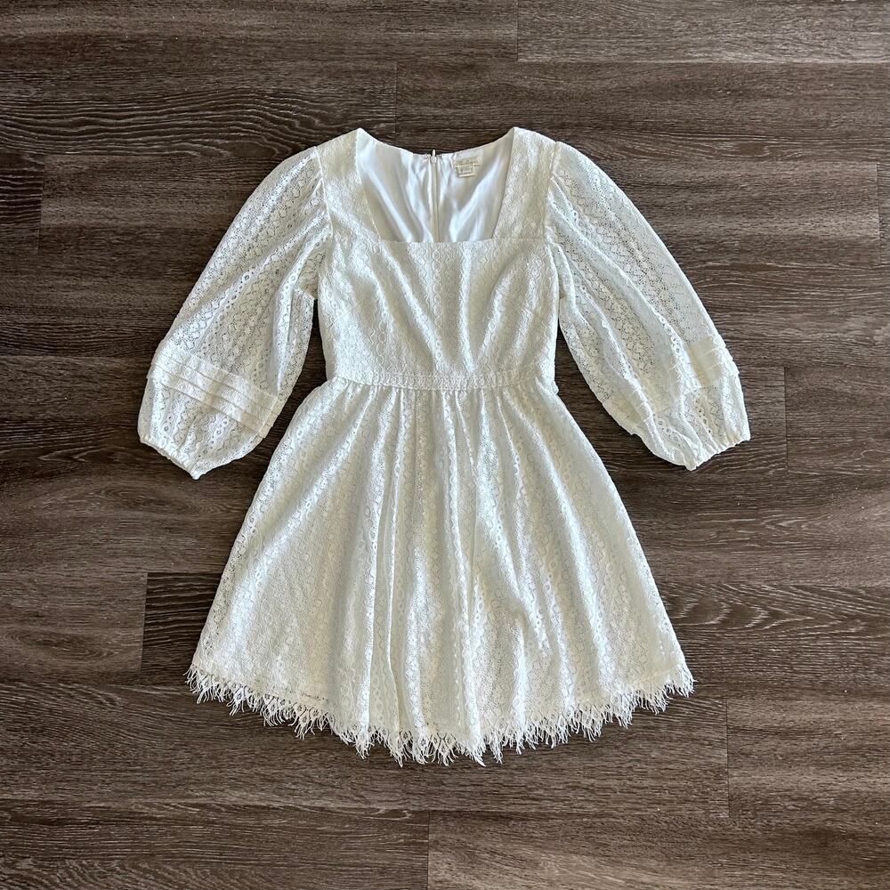 EUC Shoshanna Azara White Lace Puff Sleeve Mini Dress Size 2 Fit & Flare Bridal